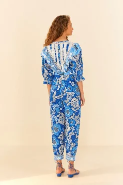 FARM Rio Blue Full Of Flowers Jumpsuit New