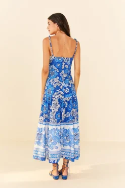 FARM Rio Blue Full Of Flowers Organic Cotton Midi Dress Hot