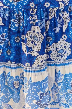 FARM Rio Blue Full Of Flowers Organic Cotton Midi Dress Hot