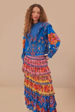 FARM Rio Blue Lucy Floral Ainika Maxi Skirt Best