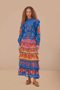 FARM Rio Blue Lucy Floral Tapestry Blouse