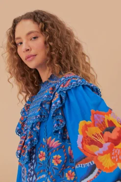 FARM Rio Blue Lucy Floral Tapestry Blouse