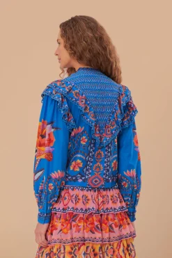 FARM Rio Blue Lucy Floral Tapestry Blouse