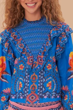 FARM Rio Blue Lucy Floral Tapestry Blouse