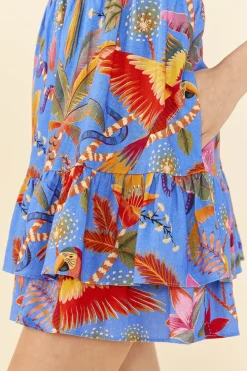 FARM Rio Blue Macaw Party Layered Mini Dress New