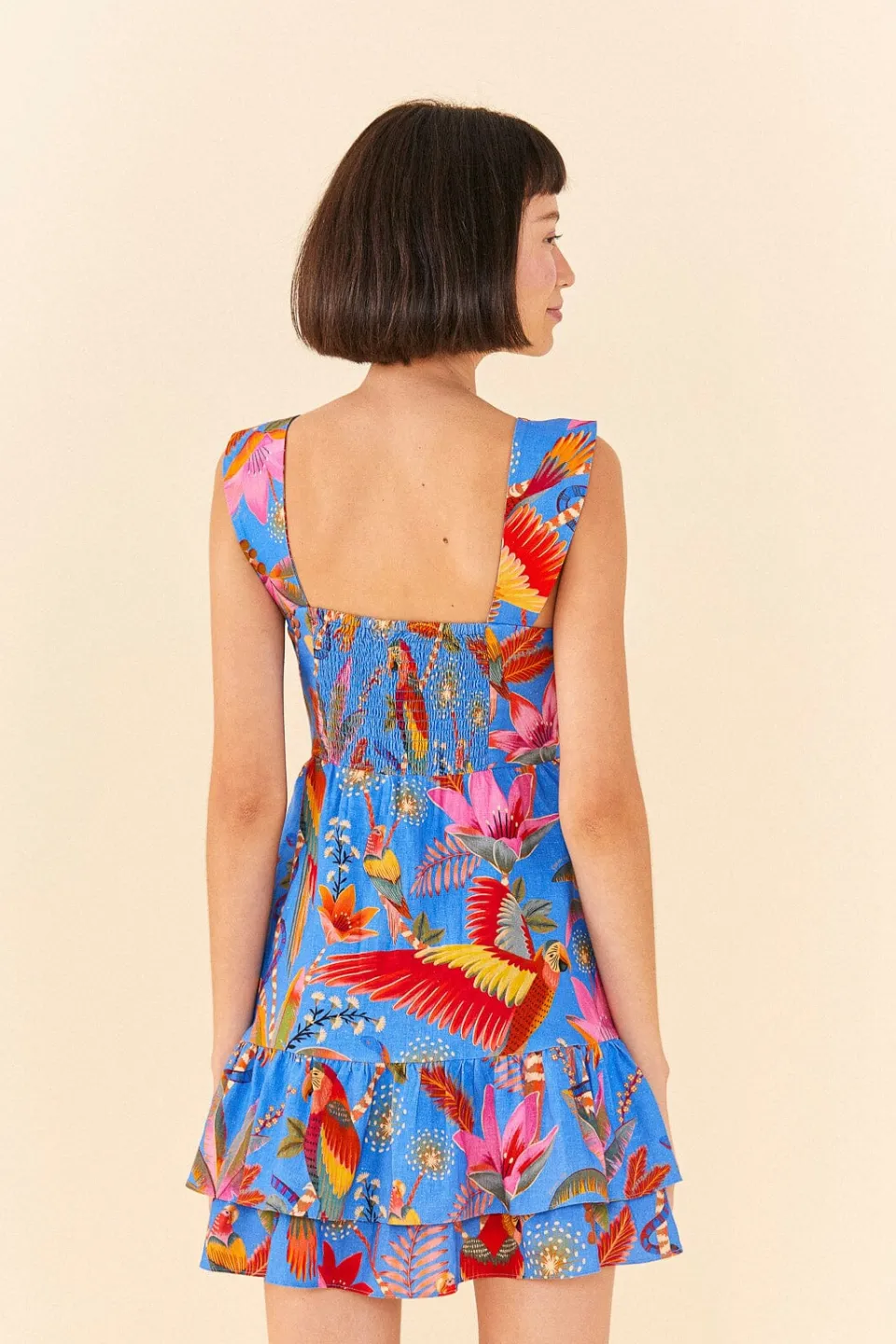 FARM Rio Blue Macaw Party Layered Mini Dress New