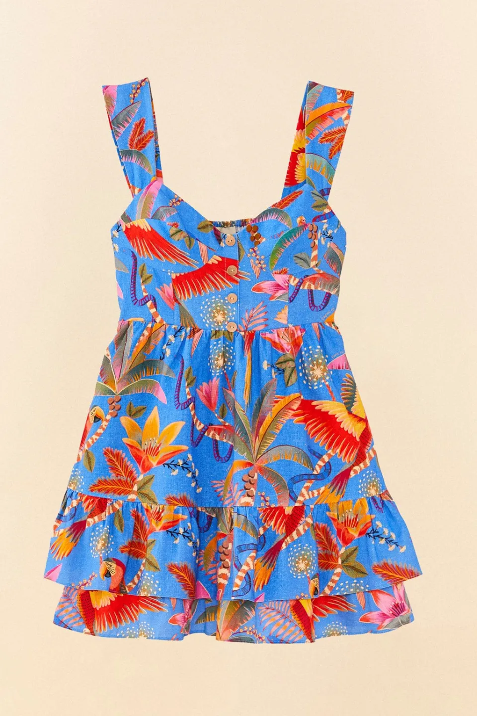 FARM Rio Blue Macaw Party Layered Mini Dress New