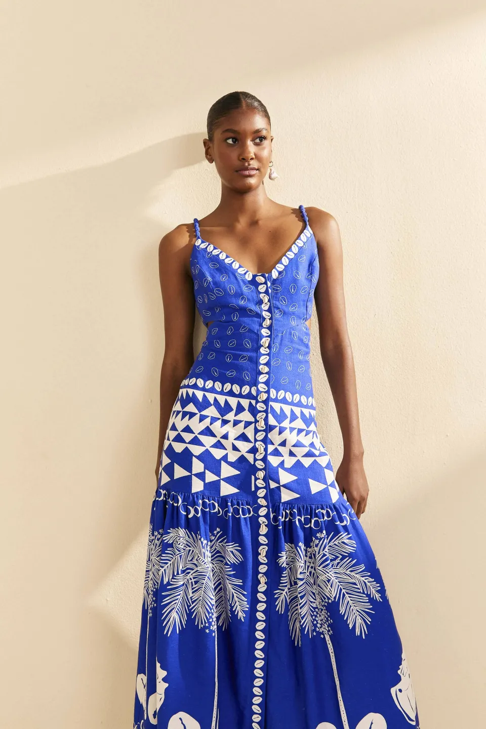 FARM Rio Blue Mixed Ondina Midi Dress Outlet