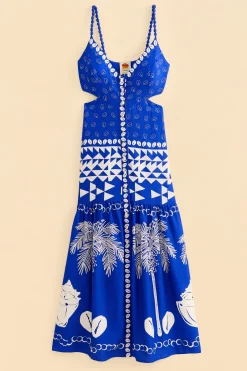 FARM Rio Blue Mixed Ondina Midi Dress Outlet