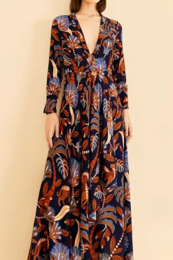 FARM Rio Blue Nature Beauty Long Sleeve Maxi Dress Best