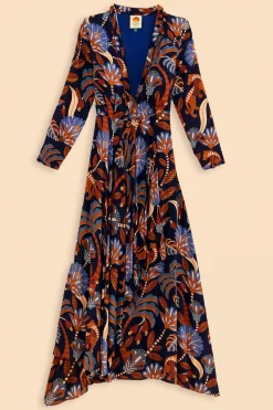 FARM Rio Blue Nature Beauty Long Sleeve Maxi Dress Best
