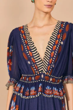 FARM Rio Blue Nature Beauty Short Sleeve Maxi Dress Best