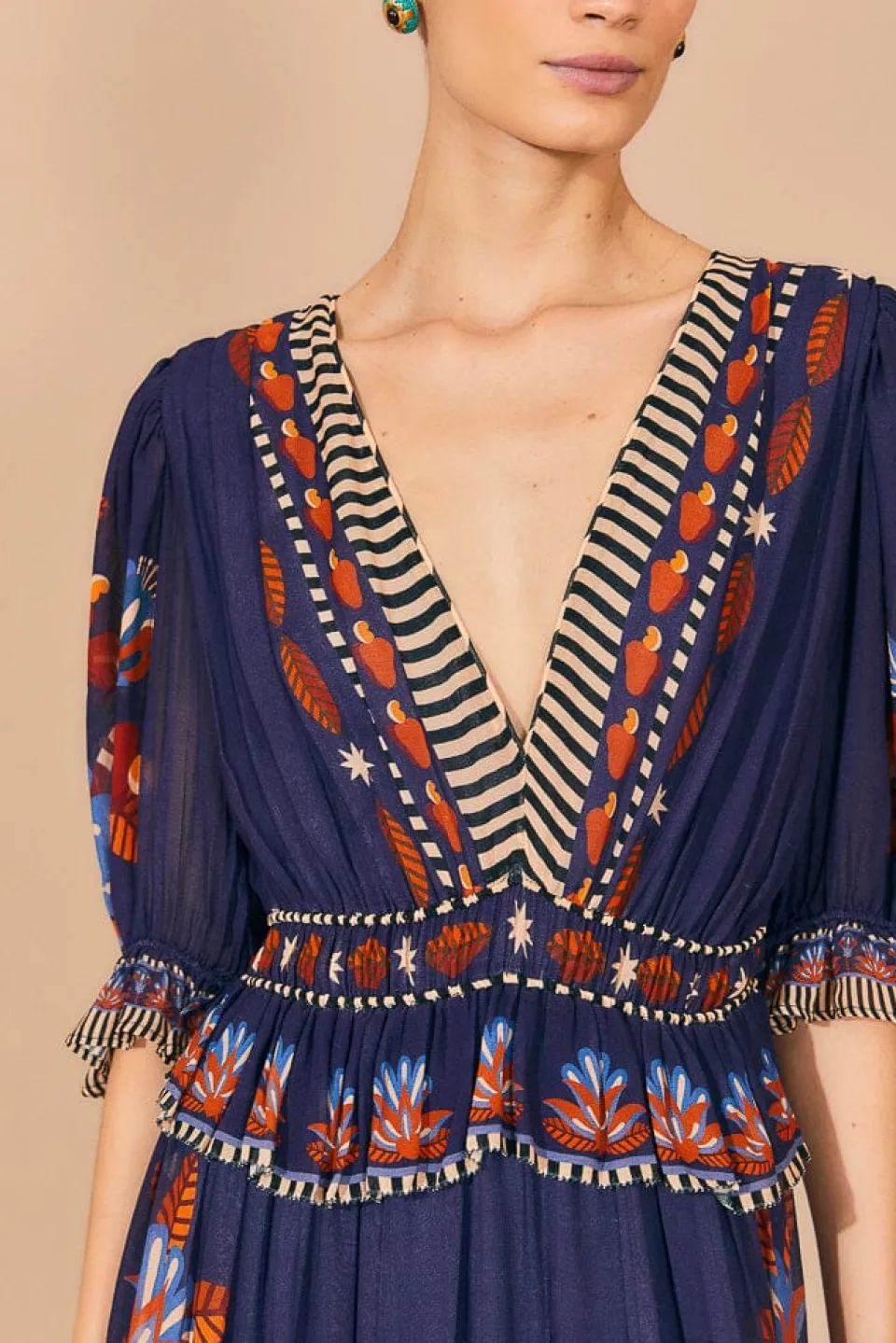 FARM Rio Blue Nature Beauty Short Sleeve Maxi Dress Best