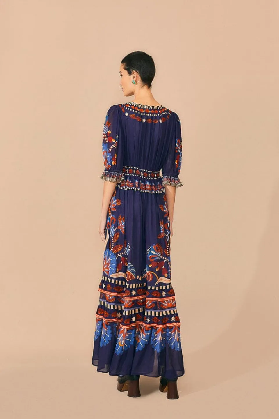 FARM Rio Blue Nature Beauty Short Sleeve Maxi Dress Best
