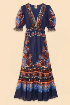 FARM Rio Blue Nature Beauty Short Sleeve Maxi Dress Best
