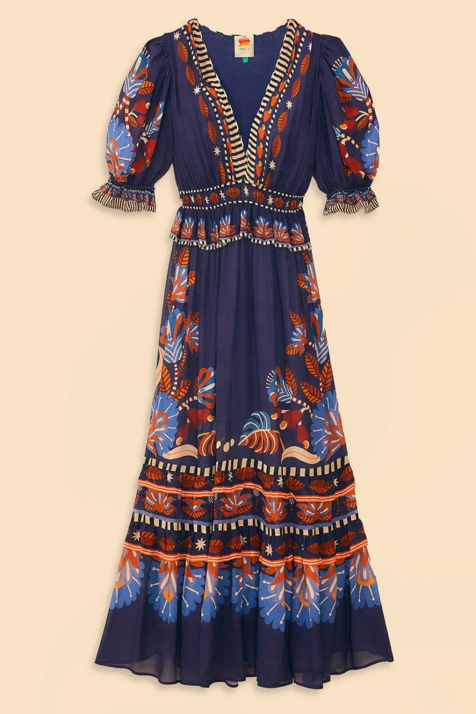 FARM Rio Blue Nature Beauty Short Sleeve Maxi Dress Best