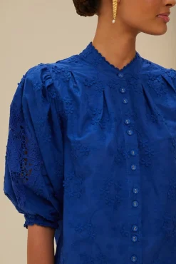 FARM Rio Blue navy 3D flower blouse Best