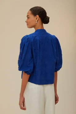 FARM Rio Blue navy 3D flower blouse Best