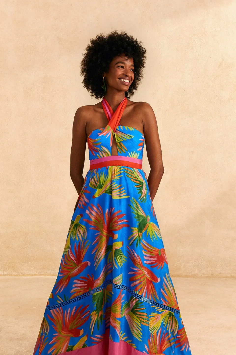 FARM Rio Blue Painted Birds Maxi Dress Hot