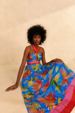 FARM Rio Blue Painted Birds Maxi Dress Hot