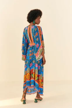FARM Rio Blue Pineapple Garden Kaftan Maxi Dress Discount