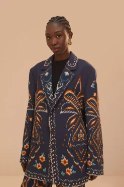 FARM Rio Blue Pineapple Ikat Blazer