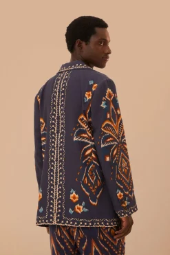 FARM Rio Blue Pineapple Ikat Blazer