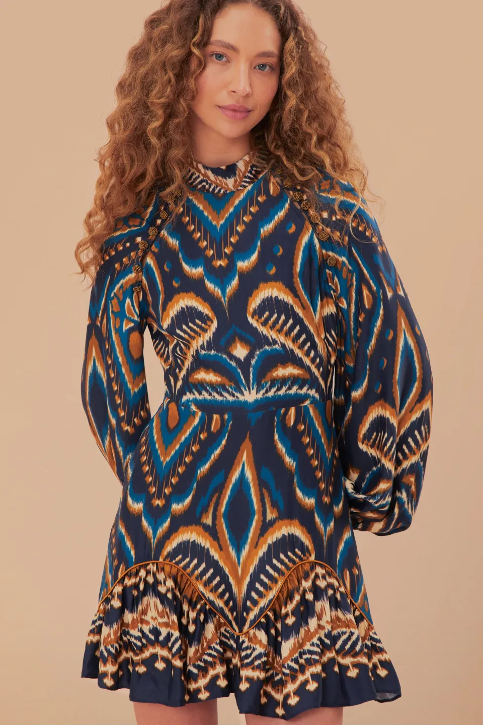 FARM Rio Blue Pineapple Ikat LENZING™ ECOVERO™ Viscose Mini Dress Best