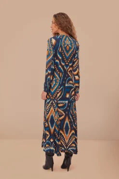 FARM Rio Blue Pineapple Ikat LENZING™ ECOVERO™ Viscose Maxi Dress Sale