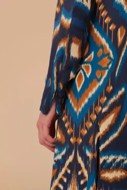 FARM Rio Blue Pineapple Ikat LENZING™ ECOVERO™ Viscose Maxi Dress Sale
