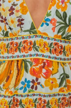 FARM Rio Blue Spring Bananas Midi Dress Clearance