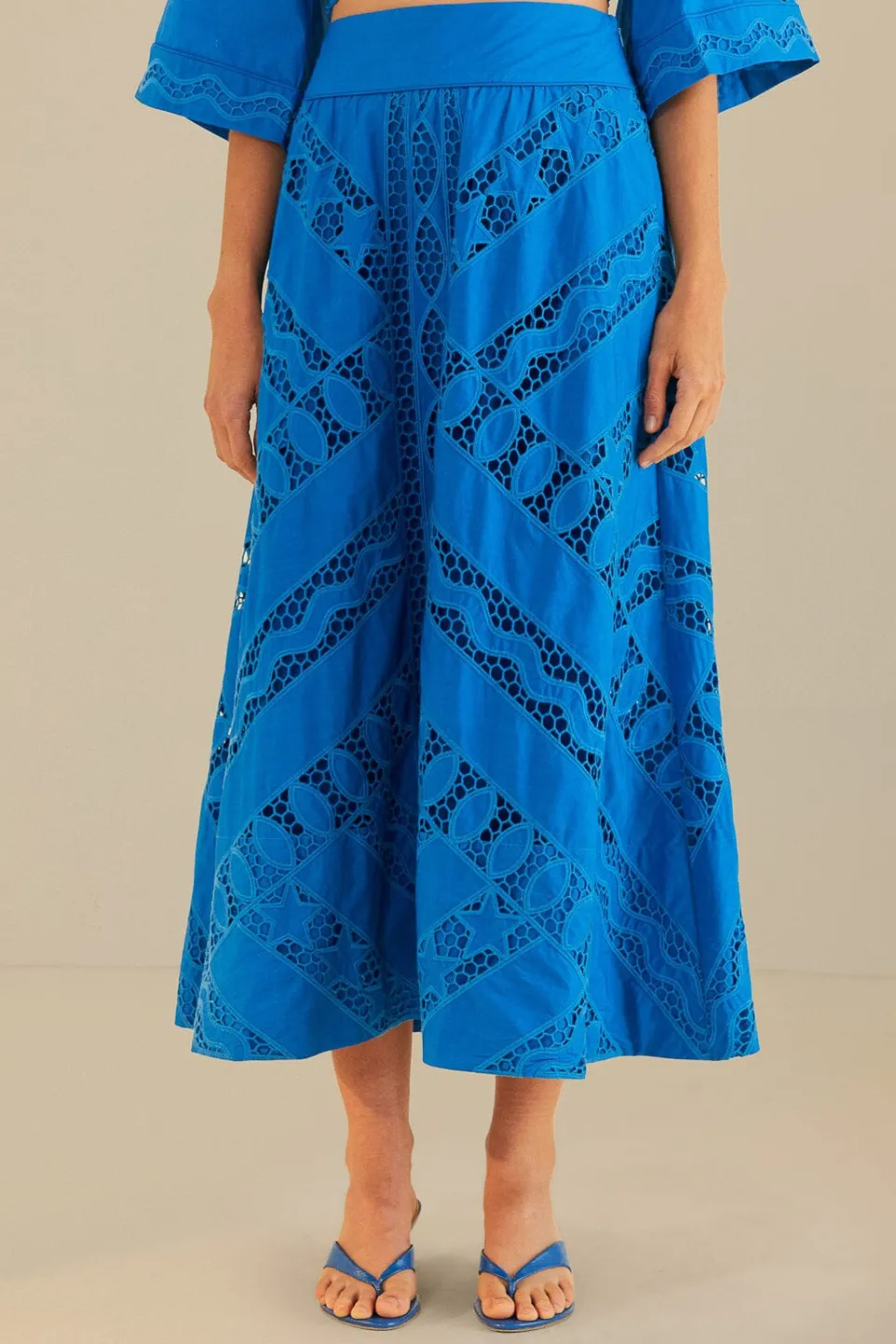 FARM Rio Blue Striped Richelieu Midi Skirt New