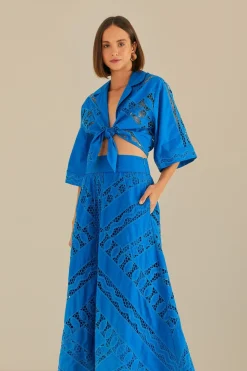 FARM Rio Blue Striped Richelieu Midi Skirt New