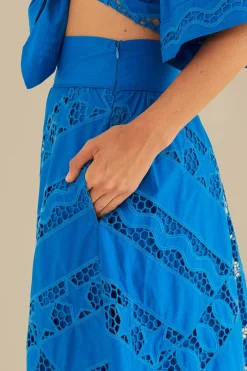 FARM Rio Blue Striped Richelieu Midi Skirt New