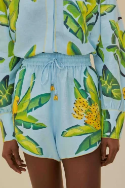 FARM Rio Blue Summer Foliage Scarf LENZING™ ECOVERO™ Euroflax™ Shorts