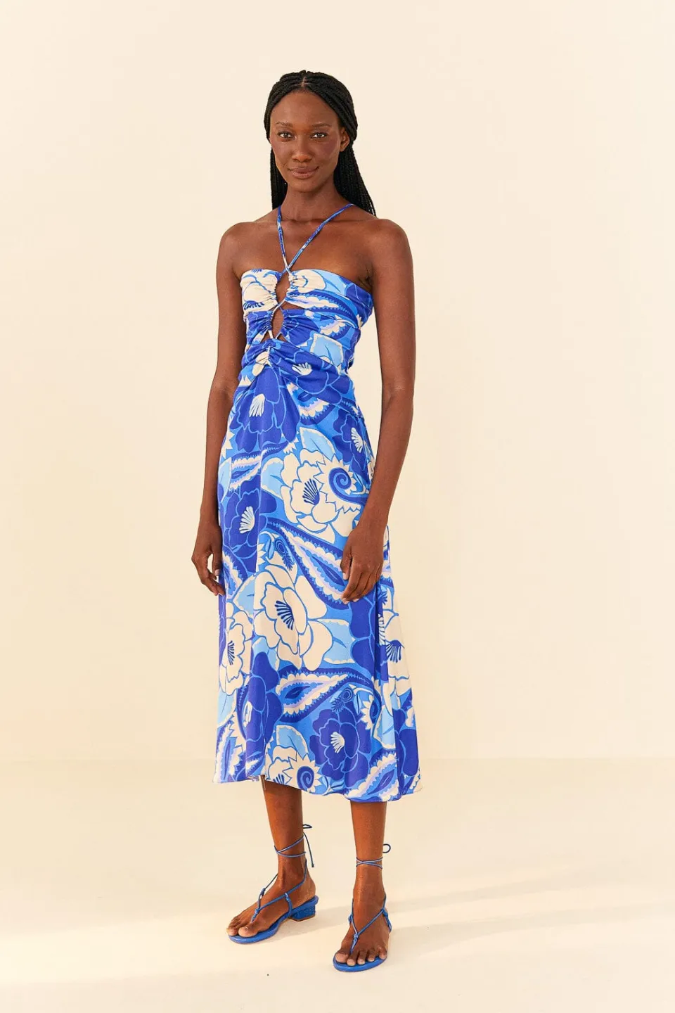 FARM Rio Blue Tropical Groove Lenzing™ Ecovero™ Viscose Midi Dress Hot