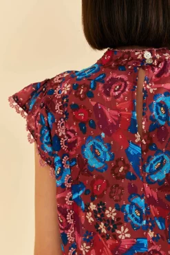 FARM Rio Blush Floral Birds Sleeveless Blouse Hot