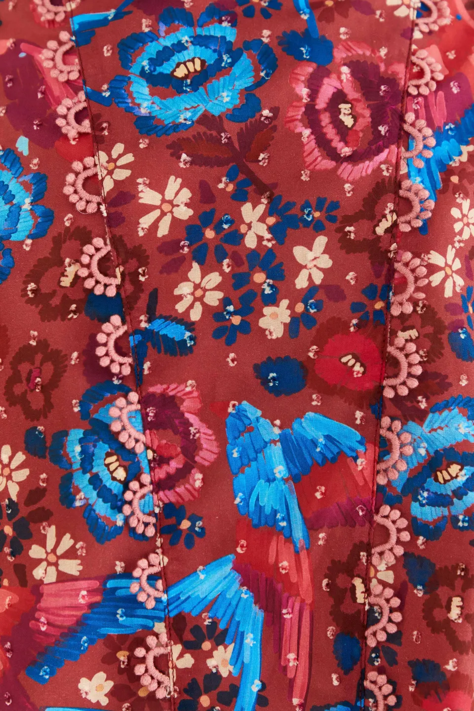 FARM Rio Blush Floral Birds Sleeveless Blouse Hot