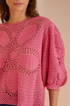 FARM Rio Blush Flower Draw Crochet Blouse Sale