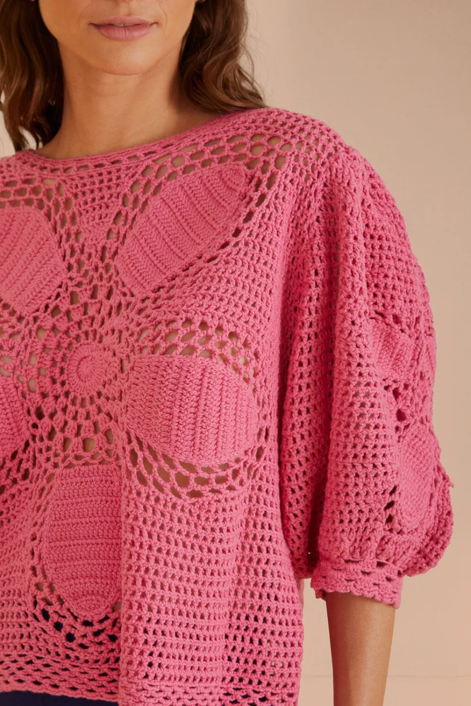 FARM Rio Blush Flower Draw Crochet Blouse Sale