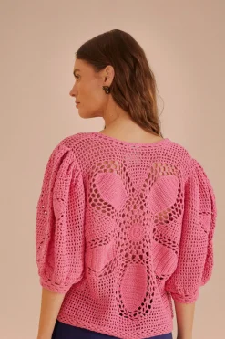 FARM Rio Blush Flower Draw Crochet Blouse Sale