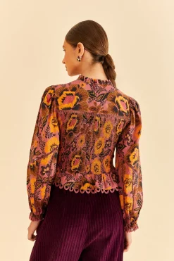 FARM Rio Blush Garden Bloom Smocked Blouse Best