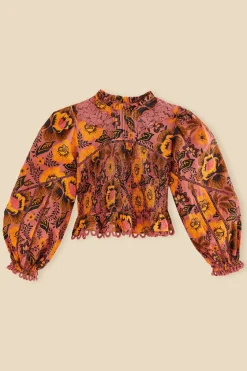 FARM Rio Blush Garden Bloom Smocked Blouse Best