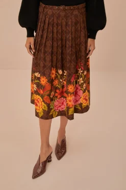 FARM Rio Brown Charming Garden Midi Skirt Sale