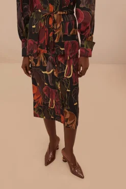 FARM Rio Brown Elephants Long Sleeve Midi Dress Outlet