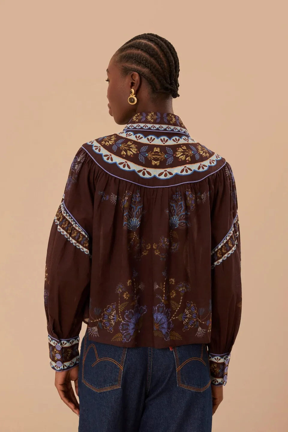 FARM Rio Brown Embroidered Garden Blouse Sale