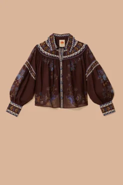 FARM Rio Brown Embroidered Garden Blouse Sale