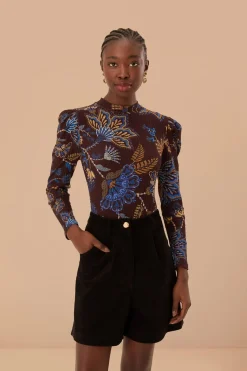 FARM Rio Brown Embroidered Garden Bodysuit Clearance