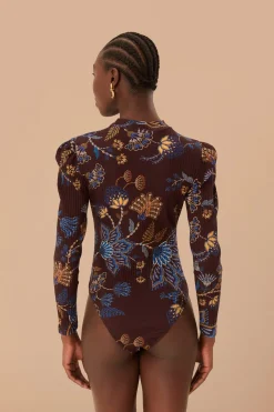 FARM Rio Brown Embroidered Garden Bodysuit Clearance