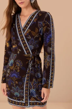 FARM Rio Brown Embroidered Garden LENZING™ ECOVERO™ Viscose Wrap Mini Dress Best